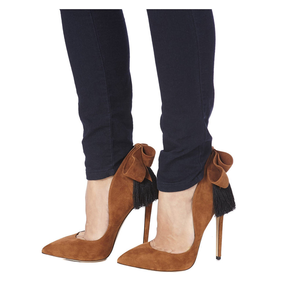 IZO BOW PUMPS (CARAMEL BOW WITH BLACK FRINGE) - THE BOX BOUTIQUE