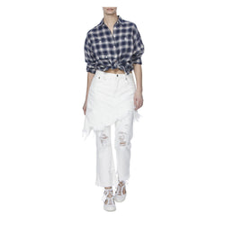 DOUBLE CLASSIC DISTRESSED JEANS IN WHITE - THE BOX BOUTIQUE