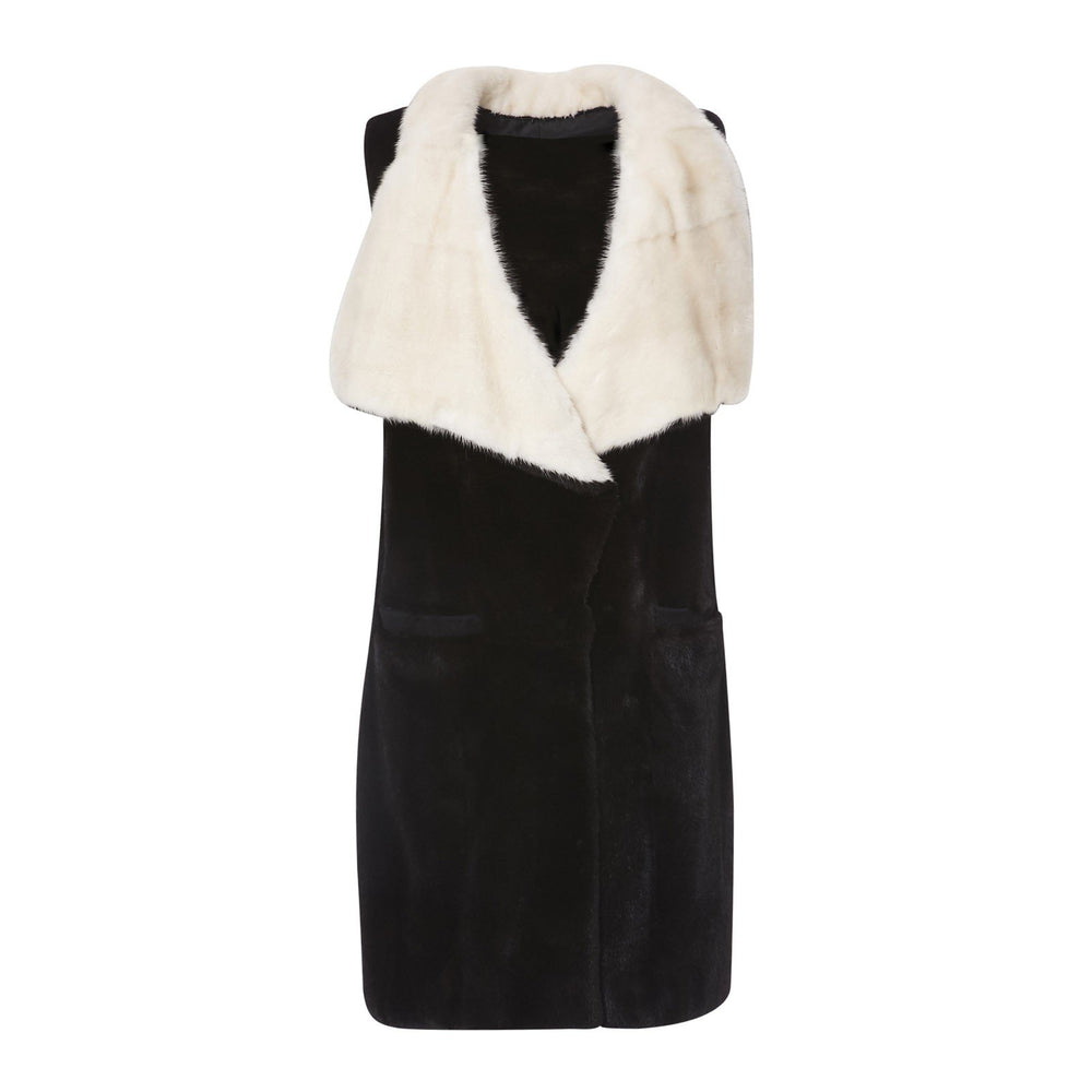 BLACK MINK FUR WITH WHITE COLLAR - THE BOX BOUTIQUE