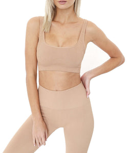 CAMEL RIBBED BRA - THE BOX BOUTIQUE