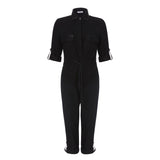 BLACK DENIM JUMPSUIT WITH BLACK BEADING - THE BOX BOUTIQUE