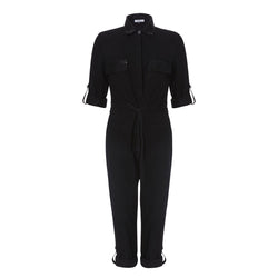 BLACK DENIM JUMPSUIT WITH BLACK BEADING - THE BOX BOUTIQUE