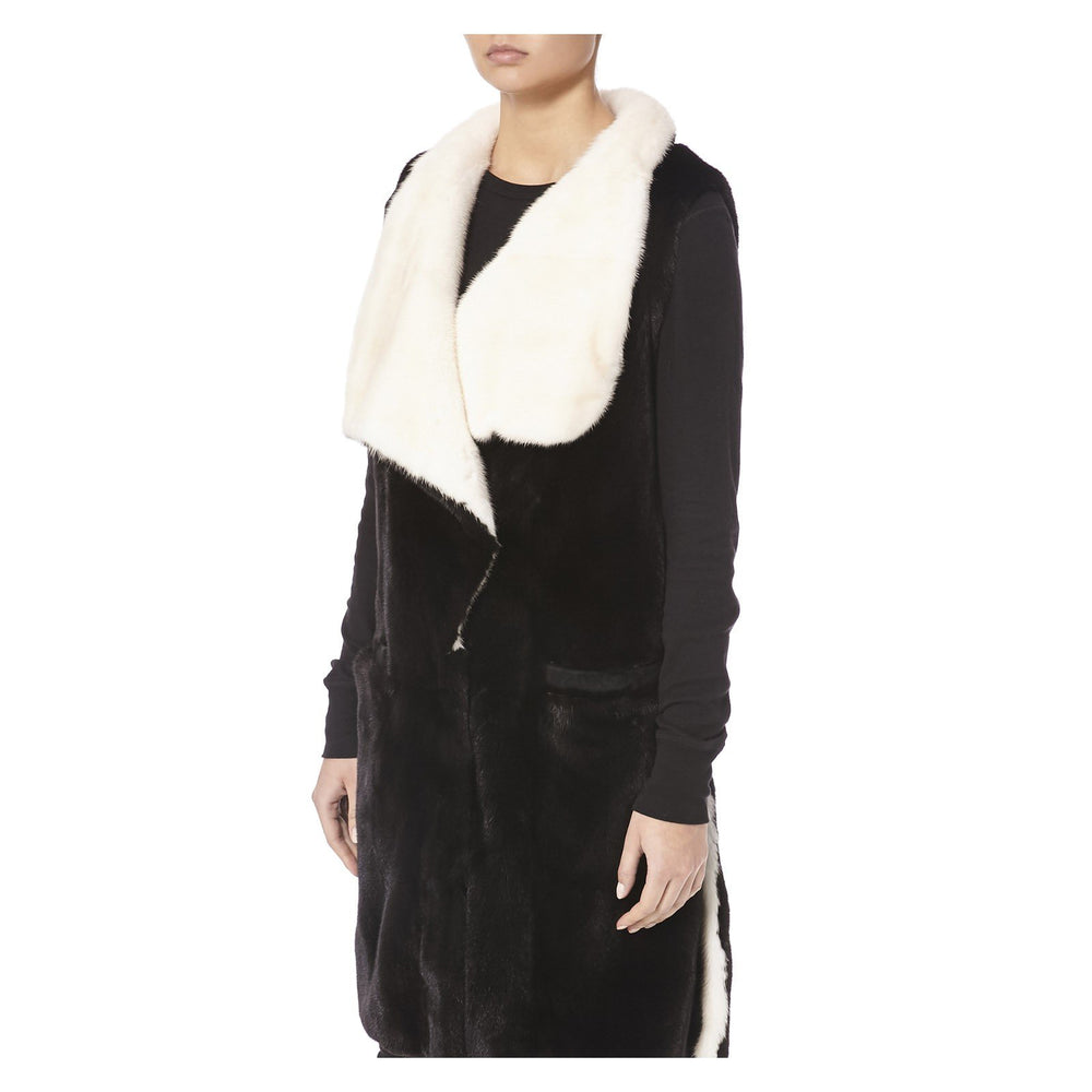 BLACK MINK FUR WITH WHITE COLLAR - THE BOX BOUTIQUE