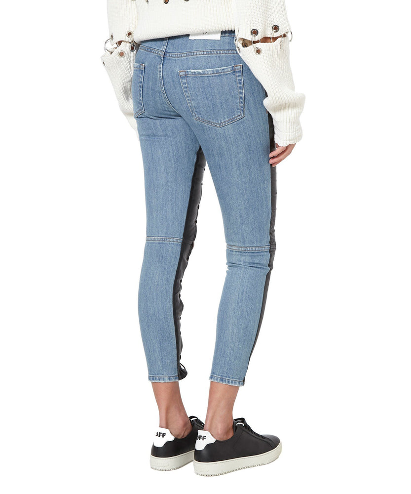 SLIM LEATHER PANEL LACE-UP JEANS - THE BOX BOUTIQUE