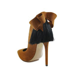 IZO BOW PUMPS (CARAMEL BOW WITH BLACK FRINGE) - THE BOX BOUTIQUE