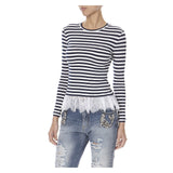 STRIPED TOP WITH BOTTOM LACE - THE BOX BOUTIQUE