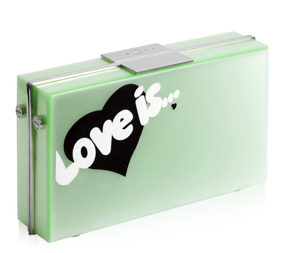 LOVE IS GREEN PERSPEX BAG - THE BOX BOUTIQUE