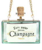 SAVE WATER DRINK CHAMPAGNE CLUTCH TRANSPARENT GREEN - THE BOX BOUTIQUE