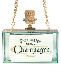 SAVE WATER DRINK CHAMPAGNE CLUTCH TRANSPARENT GREEN - THE BOX BOUTIQUE