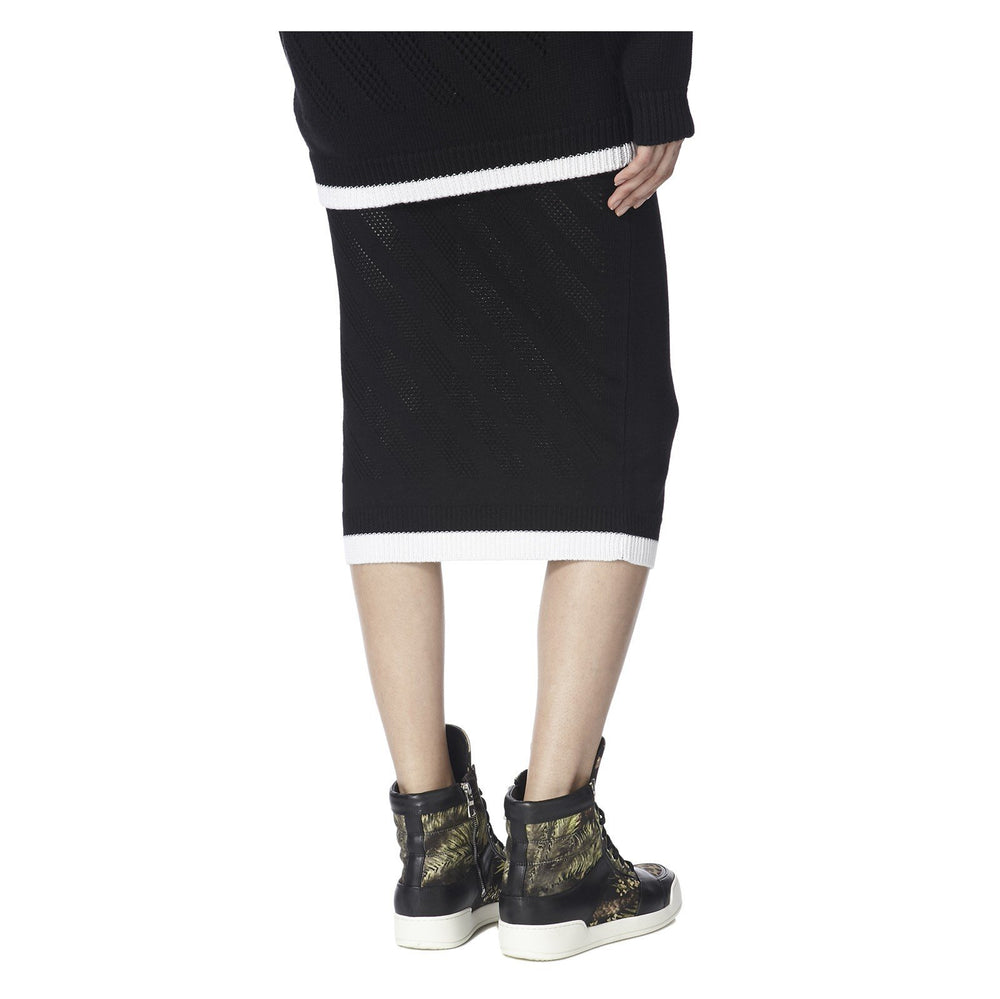 HOLED DIAGONALS BLACK KNITTED SKIRT - THE BOX BOUTIQUE