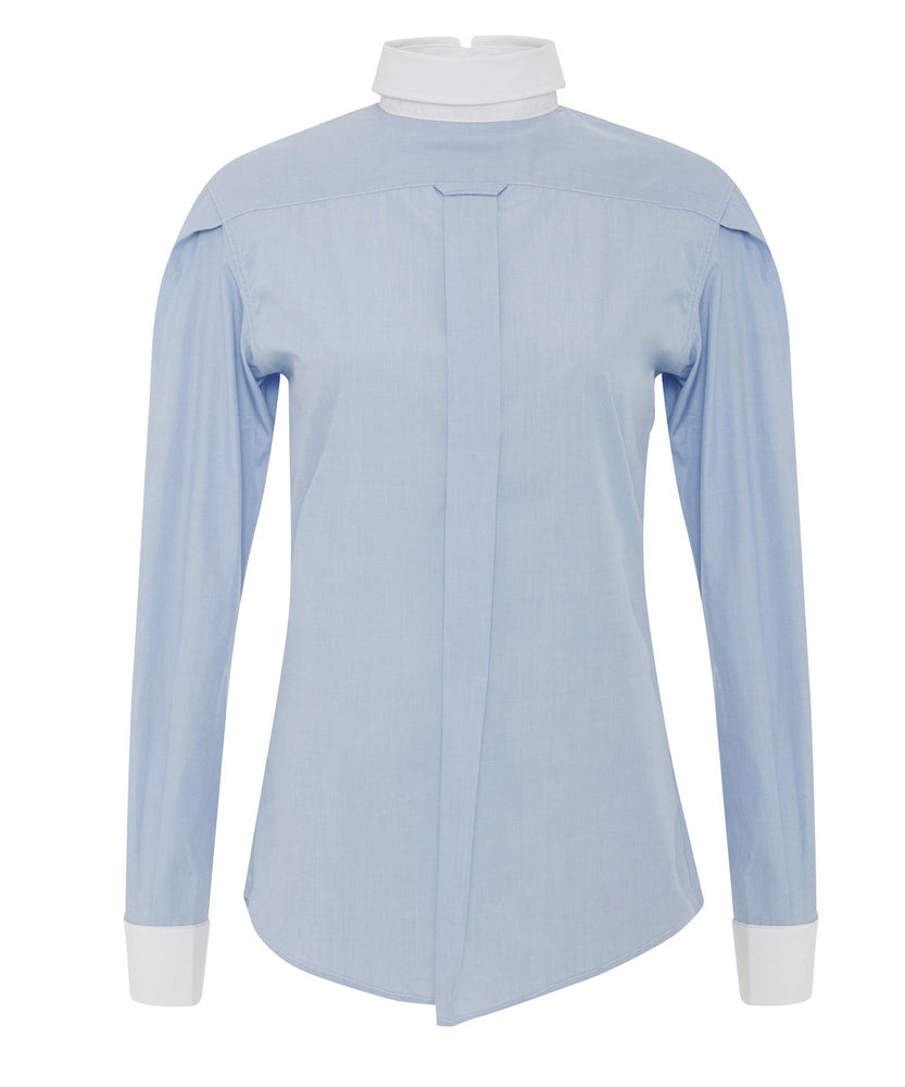 BACKWARDS BUTTON-UP BLUE STRIPED SHIRT - THE BOX BOUTIQUE