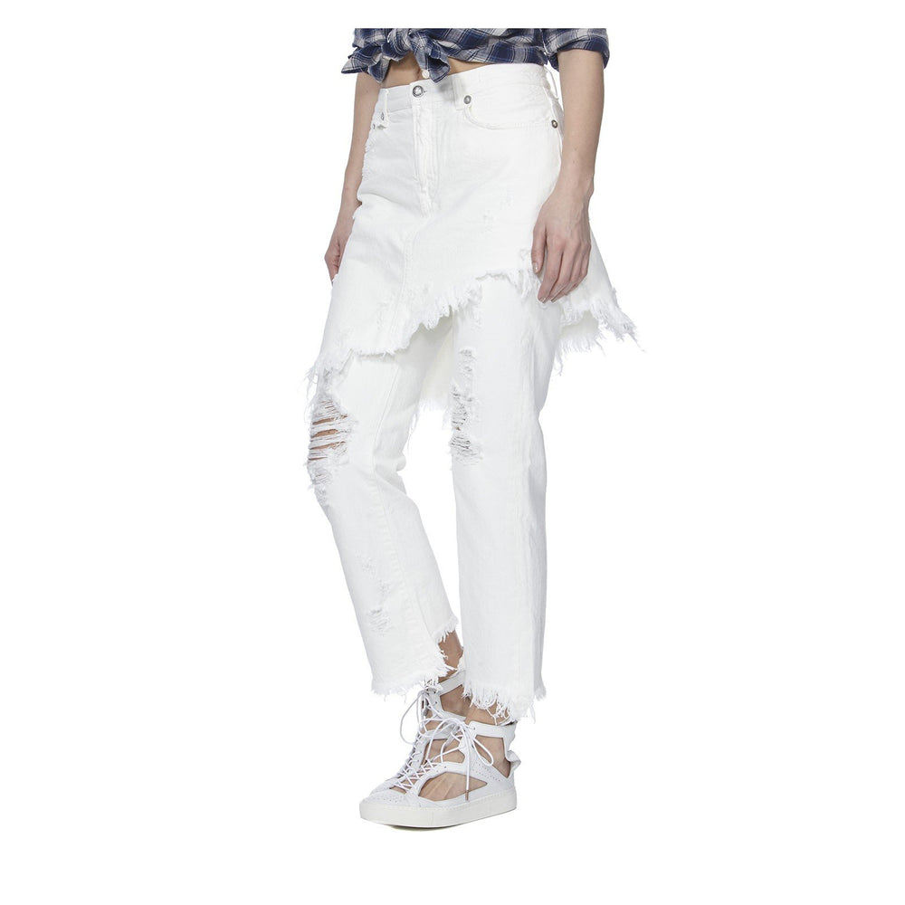 DOUBLE CLASSIC DISTRESSED JEANS IN WHITE - THE BOX BOUTIQUE