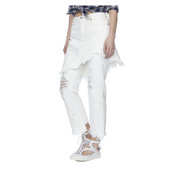 DOUBLE CLASSIC DISTRESSED JEANS IN WHITE - THE BOX BOUTIQUE