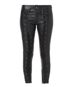 SLIM LEATHER PANEL LACE-UP JEANS - THE BOX BOUTIQUE