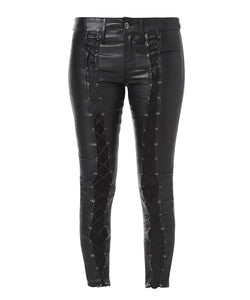 SLIM LEATHER PANEL LACE-UP JEANS - THE BOX BOUTIQUE