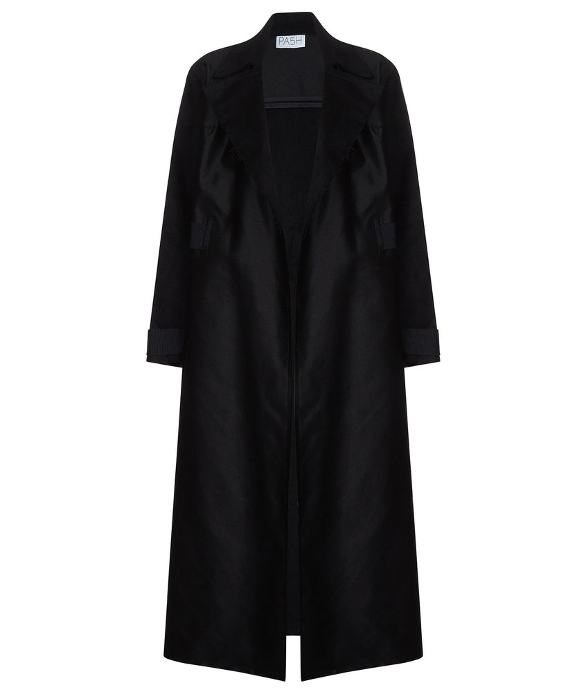BLACK LONG SLIT COAT - THE BOX BOUTIQUE