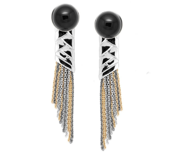BRAID 22 RHODIUM PLATED BLACK EARRINGS - THE BOX BOUTIQUE