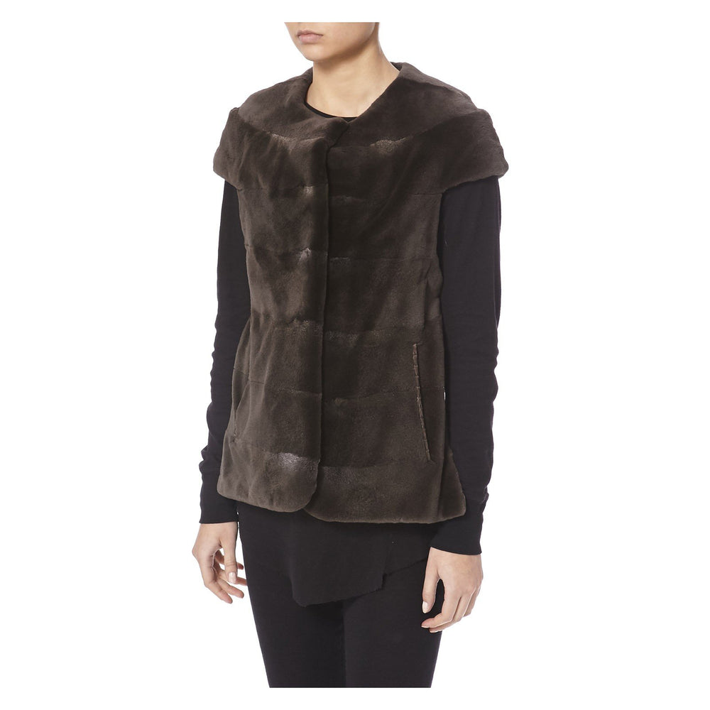BROWN SHAVED MINK FUR GILET - THE BOX BOUTIQUE