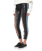 SLIM LEATHER PANEL LACE-UP JEANS - THE BOX BOUTIQUE