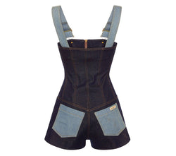 DENIM STRUCTURED MINI OVERALLS - THE BOX BOUTIQUE