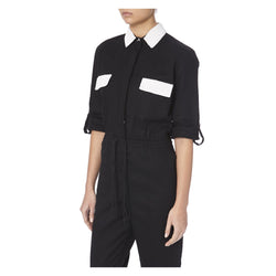 BLACK DENIM JUMPSUIT WITH WHITE BEADING - THE BOX BOUTIQUE