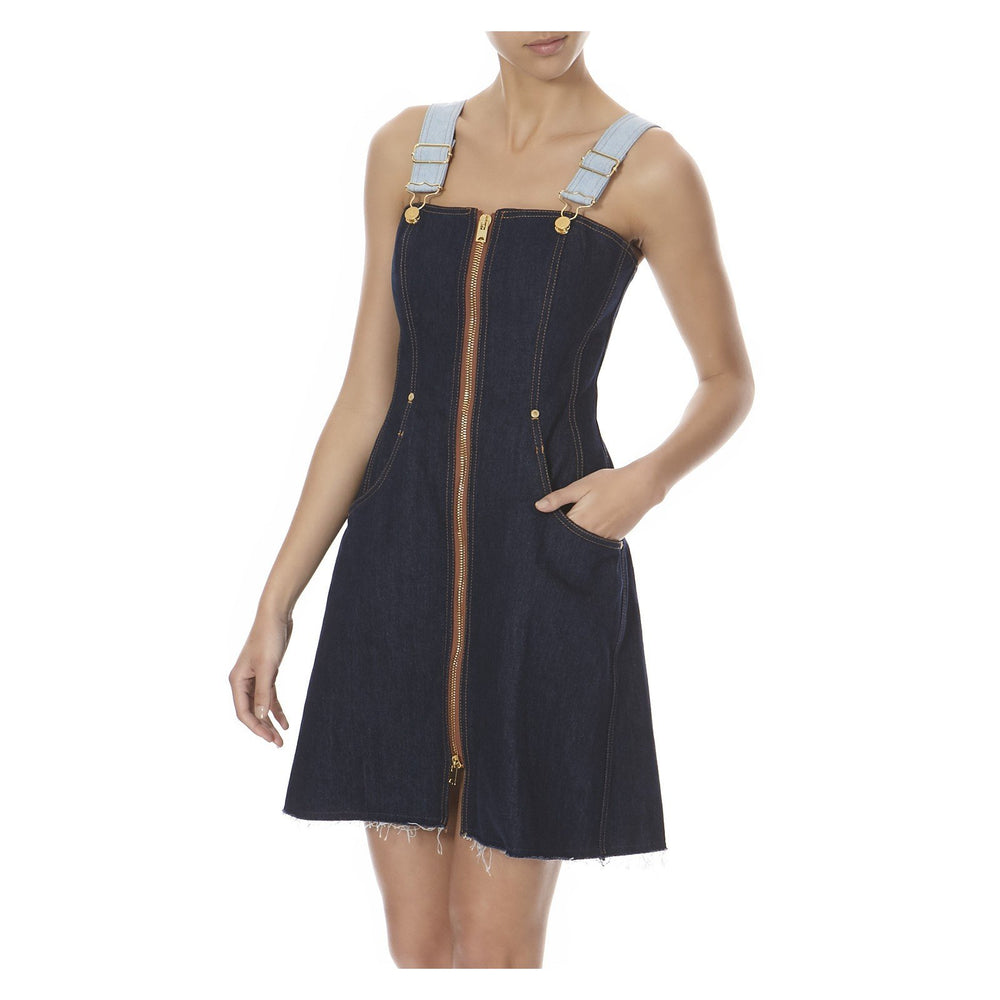 DENIM MINI STRUCTURED OVERALL DRESS - THE BOX BOUTIQUE