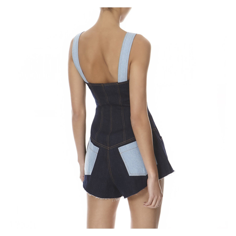 DENIM STRUCTURED MINI OVERALLS - THE BOX BOUTIQUE