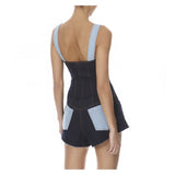 DENIM STRUCTURED MINI OVERALLS - THE BOX BOUTIQUE