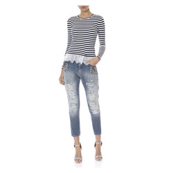 STRIPED TOP WITH BOTTOM LACE - THE BOX BOUTIQUE