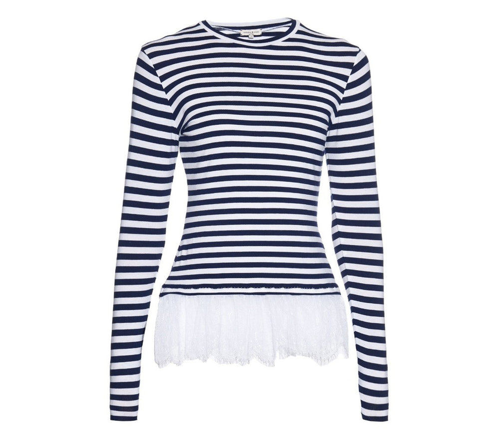 STRIPED TOP WITH BOTTOM LACE - THE BOX BOUTIQUE
