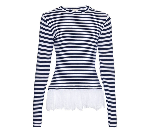 STRIPED TOP WITH BOTTOM LACE - THE BOX BOUTIQUE