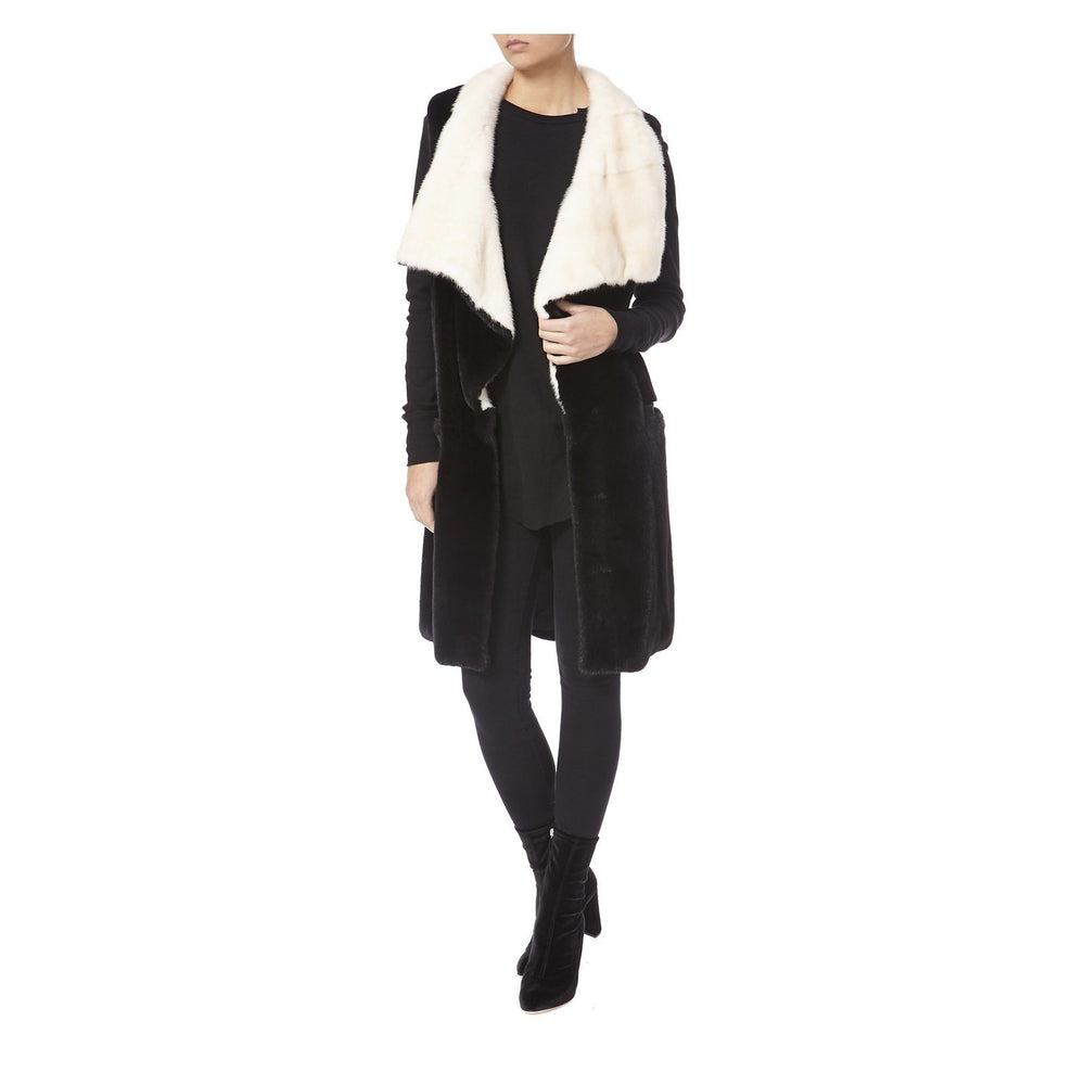 BLACK MINK FUR WITH WHITE COLLAR - THE BOX BOUTIQUE