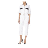 WHITE DENIM JUMPSUIT WITH BLACK BEADING - THE BOX BOUTIQUE