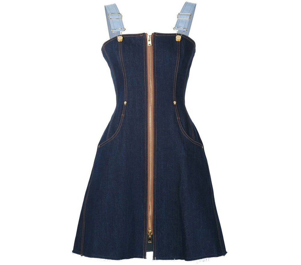 DENIM MINI STRUCTURED OVERALL DRESS - THE BOX BOUTIQUE