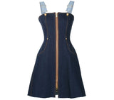DENIM MINI STRUCTURED OVERALL DRESS - THE BOX BOUTIQUE
