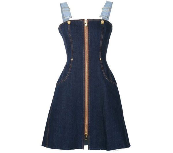 DENIM MINI STRUCTURED OVERALL DRESS - THE BOX BOUTIQUE
