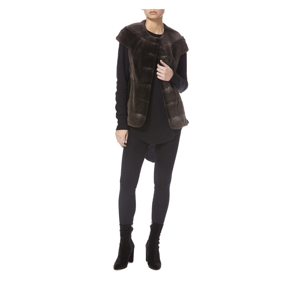 BROWN SHAVED MINK FUR GILET - THE BOX BOUTIQUE