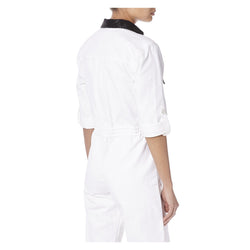 WHITE DENIM JUMPSUIT WITH BLACK BEADING - THE BOX BOUTIQUE