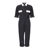 BLACK DENIM JUMPSUIT WITH WHITE BEADING - THE BOX BOUTIQUE