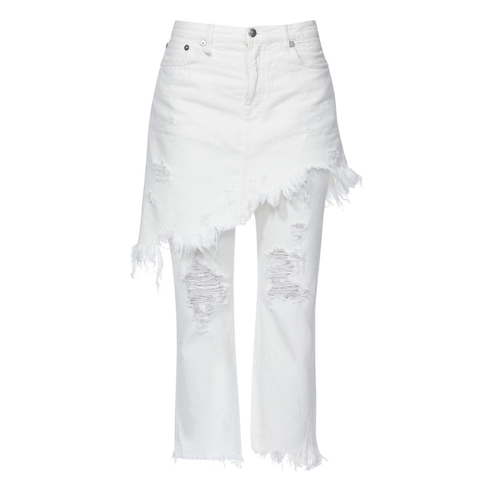DOUBLE CLASSIC DISTRESSED JEANS IN WHITE - THE BOX BOUTIQUE