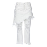 DOUBLE CLASSIC DISTRESSED JEANS IN WHITE - THE BOX BOUTIQUE