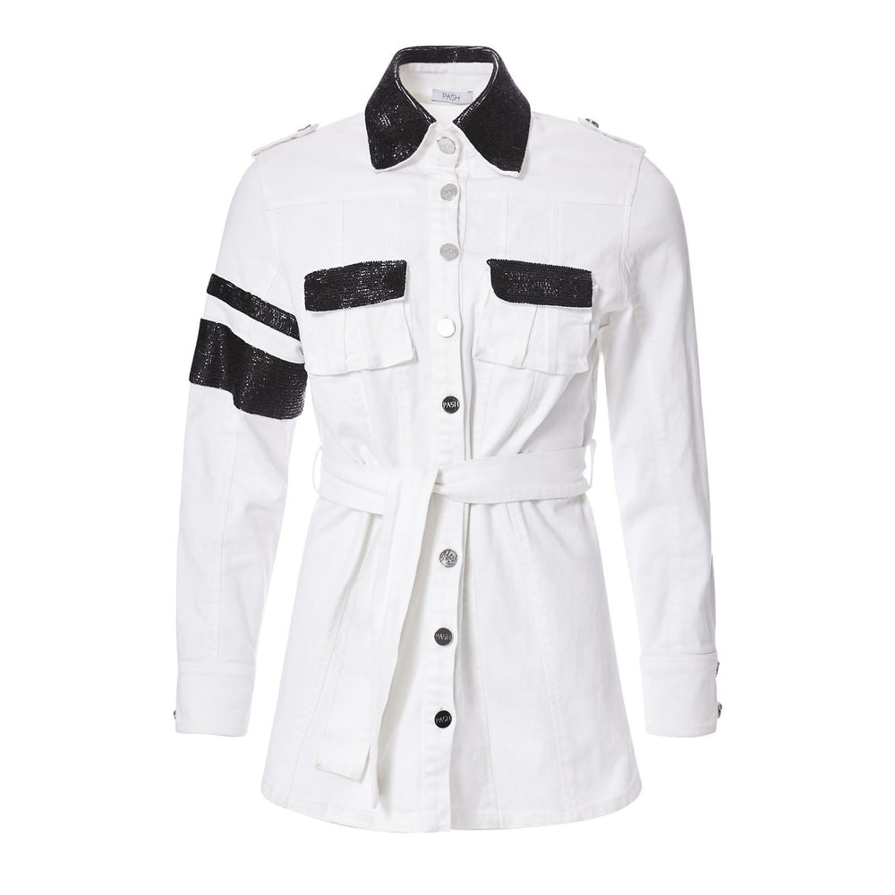 SAFARI JACKET IN WHITE DENIM - THE BOX BOUTIQUE