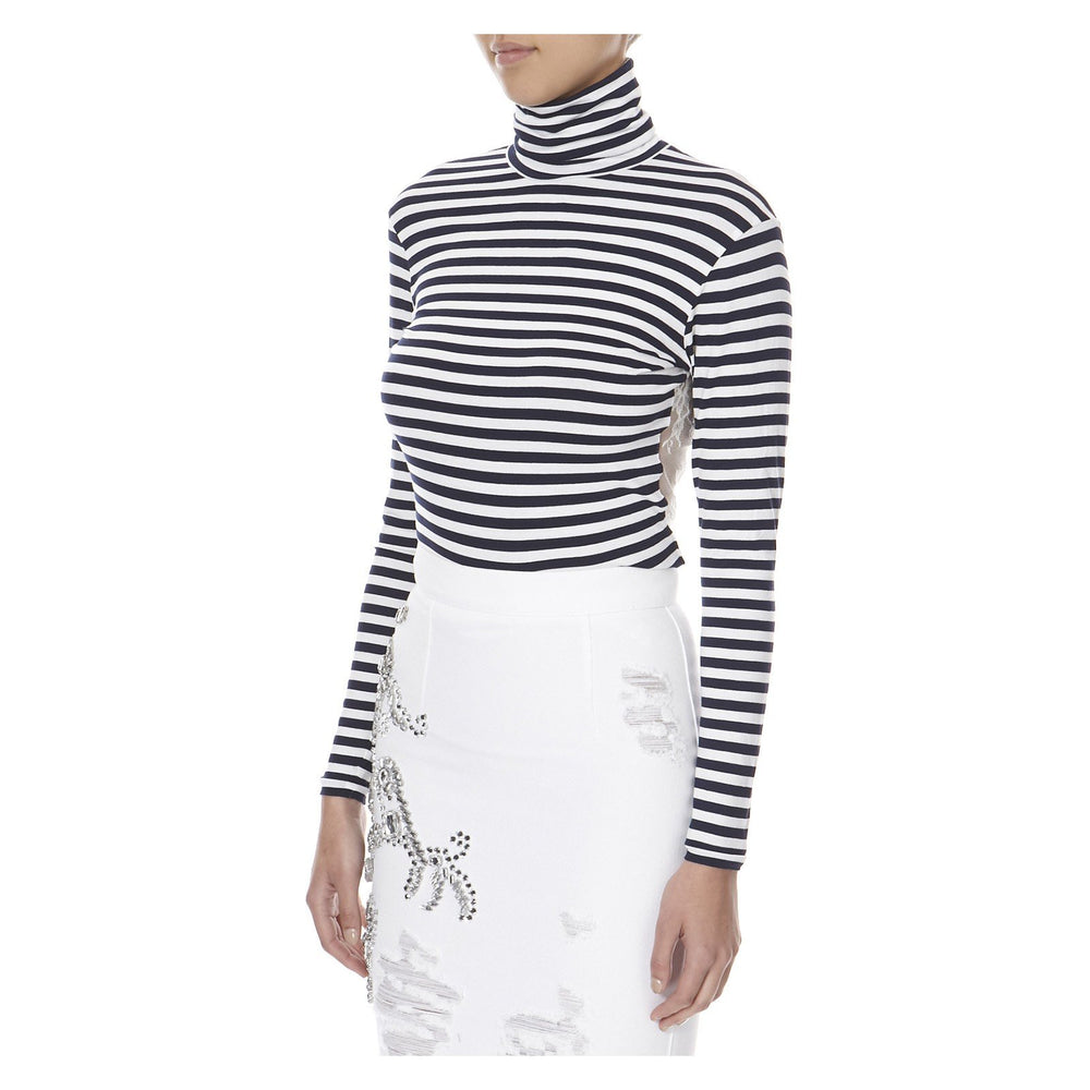 STRIPED TURTLENECK TOP WITH LACE BACK - THE BOX BOUTIQUE
