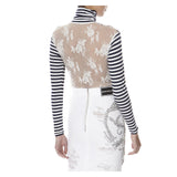 STRIPED TURTLENECK TOP WITH LACE BACK - THE BOX BOUTIQUE