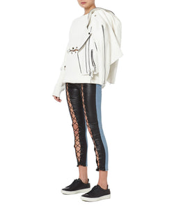 SLIM LEATHER PANEL LACE-UP JEANS - THE BOX BOUTIQUE