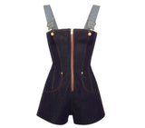 DENIM STRUCTURED MINI OVERALLS - THE BOX BOUTIQUE