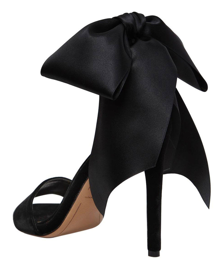 BOW DOWN BLACK VELVET SANDALS - THE BOX BOUTIQUE