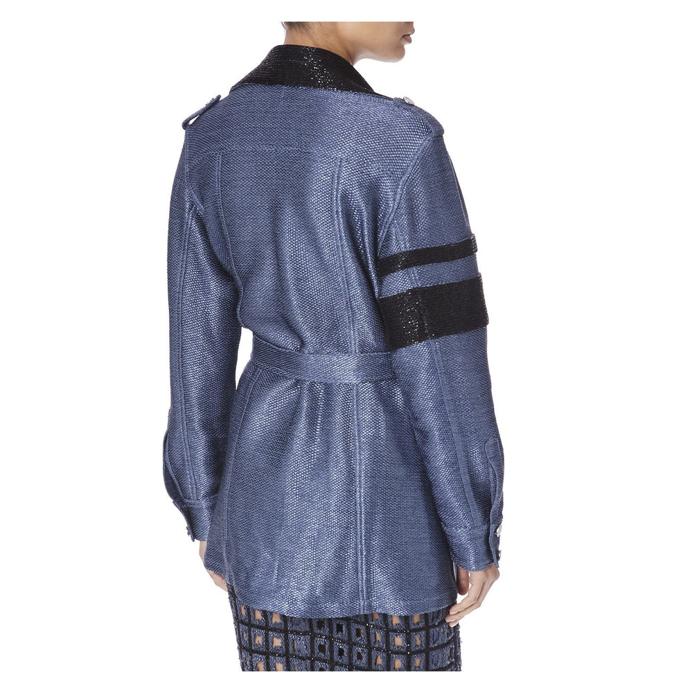 SAFARI JACKET IN BLUE RAFIA - THE BOX BOUTIQUE