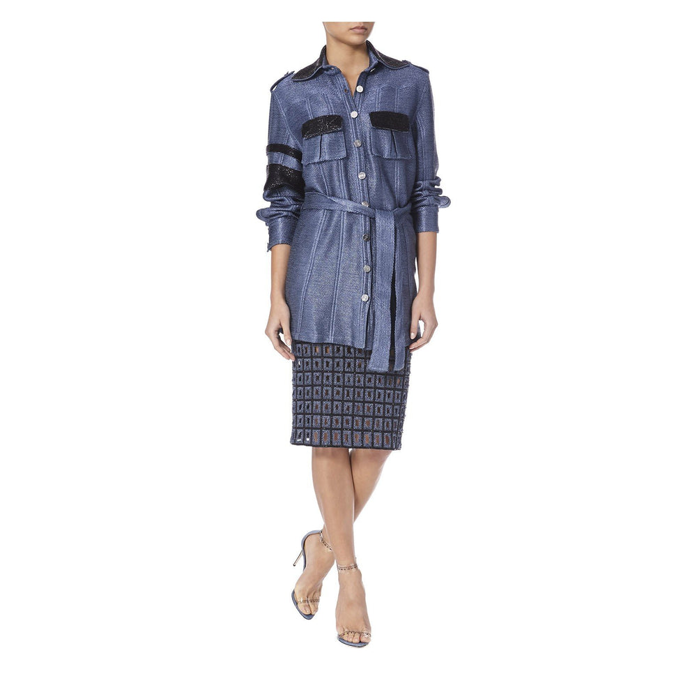 SAFARI JACKET IN BLUE RAFIA - THE BOX BOUTIQUE