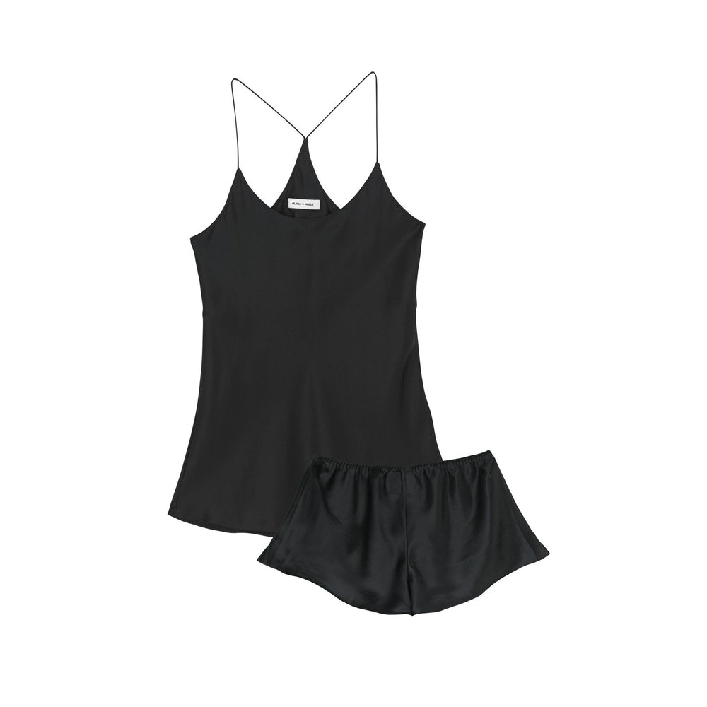 BELLA JET BLACK CORE SILK CAMISOLE SET - THE BOX BOUTIQUE